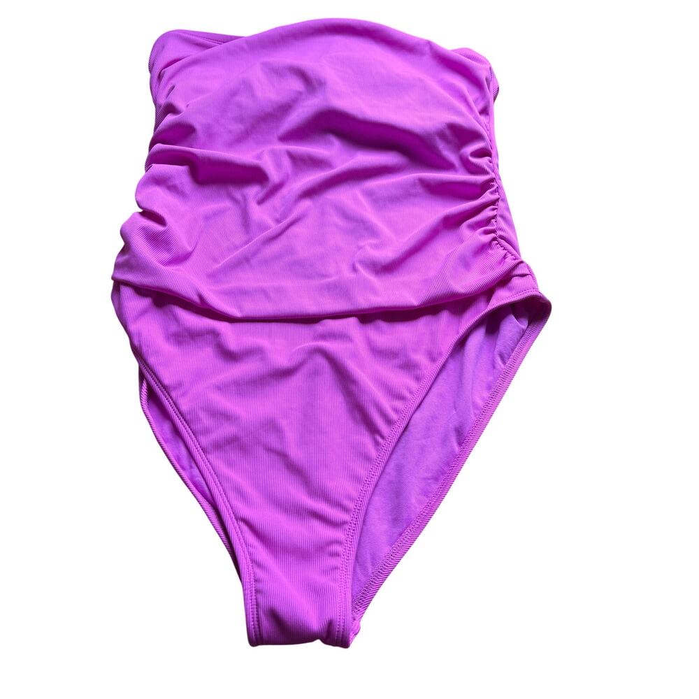 Shade & Shore XL Pink One Piece Swimsuit Ruched Side Ribbed Strapless High Leg